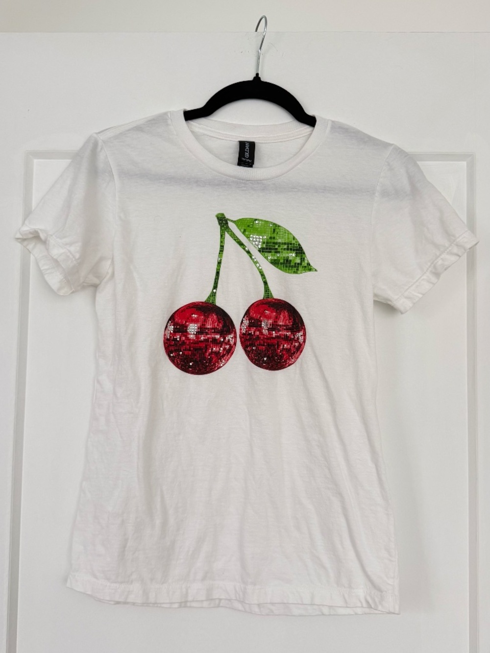 Fitted Disco Cherry Tee in Size Small with Rhinestone Detail